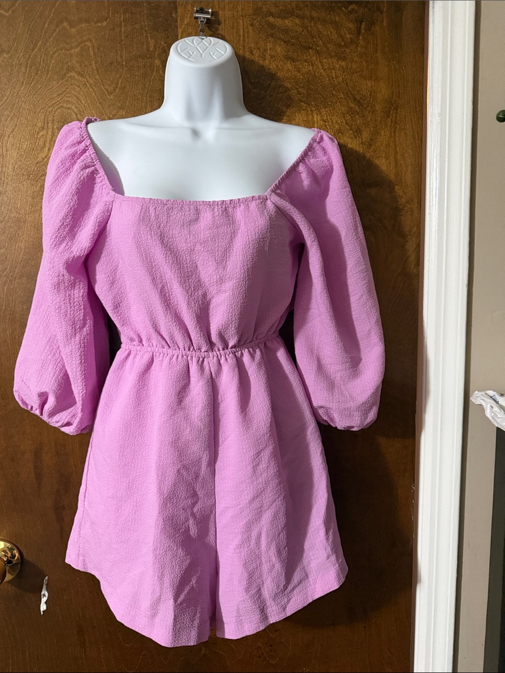 Forever 21 Pink Puff-Sleeve Square-Neck Tunic Romper